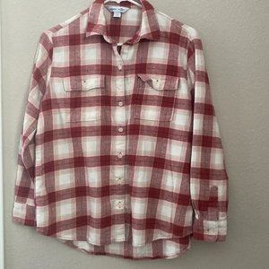 Old Navy Boyfriend Red Cream Flannel 100% Cotton Size XS